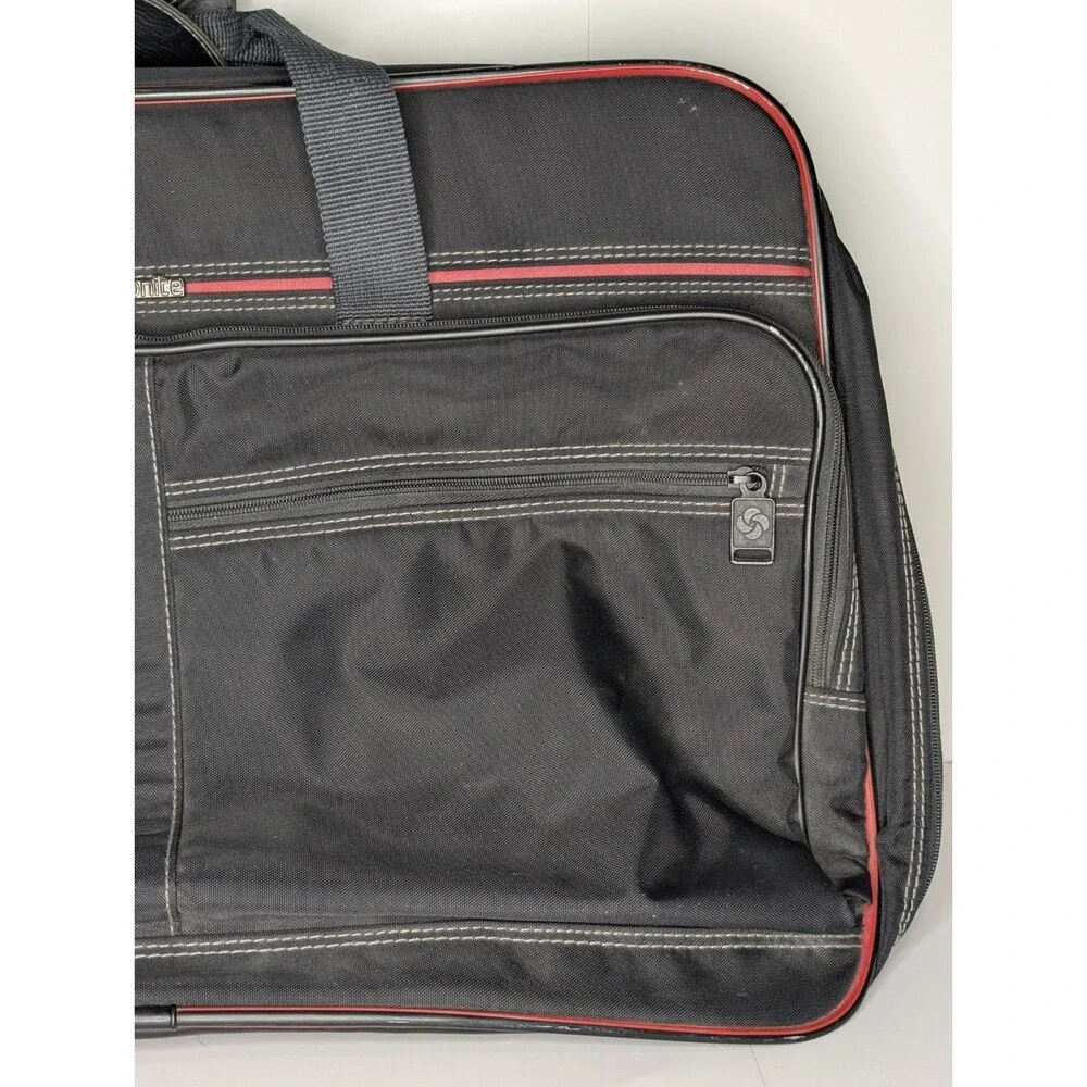 Vtg Samsonite Oyster Garment Bag 1987 Black Red Trim Fold-Out Travel Luggage USA